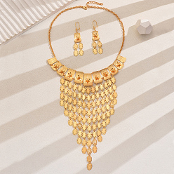 Золотой Элегантные комплекты из ожерелий и сережек в стиле Ближнего Востока с овальными кисточками из железа и цветов для женского банкета, золотые