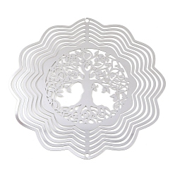 Tree of Life 201 нержавеющая сталь 3 вращающийся подвесной ветряной спиннер, для украшения сада внутри и снаружи помещения, не тускнеет, цвет нержавеющей стали, древо жизни, 147x150x1 мм, отверстие : 3 мм