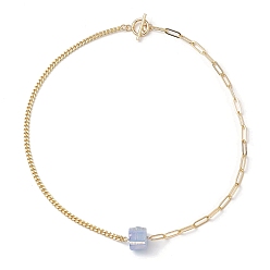 Небесно-голубой Гальванические ожерелья с подвесками из натурального кварца с шестиугольной призмой, ожерелья-цепочки из латунной скрепки и кубинских звеньев, золотые, голубой, 17.72 дюйм (45 см)