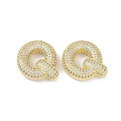 Letter Q Латунные микропаве прозрачные подвески с фианитом, без кадмия, без никеля и без свинца, Буква Q, 25.5x21.5x7.5 мм, отверстие : 4x2 мм