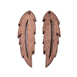 Верблюжий Большие подвески из натурального дерева тополь, окрашенные, лист, верблюжие, 54.5x16.5x1.5 мм, отверстие : 2 мм