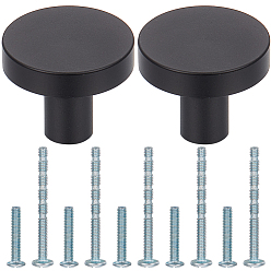 Black 10 Sets Aluminium Alloy Cabinet Hardware, Door Handle Sets, Flat Round, Black, 24x8mm