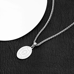 Rugby Sports 304 Stainless Steel Cross Oval Pendant Necklaces, Stainless Steel Color, Tarnish Free, Rugby, 23.62 inch(60cm)