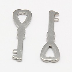 Edelstahl Farbe Anlaufgeschützt 304 Anhänger aus Edelstahl, Schlüssel mit Herz, Edelstahl Farbe, 30x9x2 mm, Bohrung: 4x6 mm
