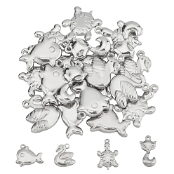 Stainless Steel Color 24Pcs 4 Style 304 Stainless Steel Pendants, Animal, Stainless Steel Color, 6pcs/style