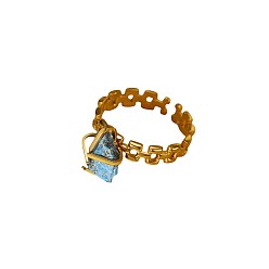 Sodalite 304 Stainless Steel Cuff Open Rings, Nuggets, Golden, 21mm
