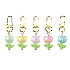 (52) Непрозрачная лаванда Цветочные акриловые подвесные украшения, Поворотные застежки из сплава, подвеска для украшений сумок, брелоков, разноцветные, 65x17.5x12 мм