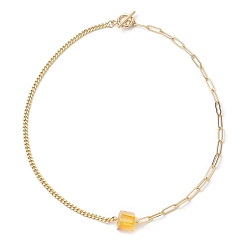 Хаки Гальванические ожерелья с подвесками из натурального кварца с шестиугольной призмой, ожерелья-цепочки из латунной скрепки и кубинских звеньев, золотые, хаки, 17.72 дюйм (45 см)