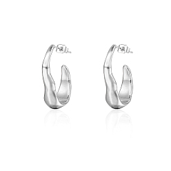 Stainless Steel Color 304 Stainless Steel Twist Oval Stud Earrings, Half Hoop Earrings, Stainless Steel Color, 27x8mm