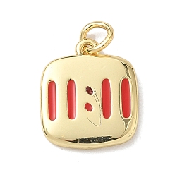 Красный Латунная эмаль 11:11 подвески, квадратные подвески с соединительными кольцами, стойки покрытие, без кадмия и без свинца, долговечный, реальный 18 k позолоченный, красные, 15.5x13.5x2.5 мм, отверстие : 3.5 мм