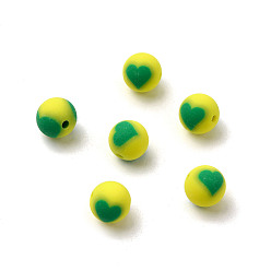 Желтый Бусины из полимерной глины , круглые с сердца шаблона, желтые, 8 мм, отверстие : 1.5 мм