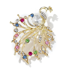 Разноцветный Брошь из золотого сплава, булавка для лацкана со стразами, павлин, красочный, 65x50 мм