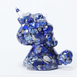 Ляпис-Лазурь Фигурка единорога из смолы, украшение для дома, с натуральной крошкой ляпис-лазури внутри витринных украшений, 60x50x30 мм