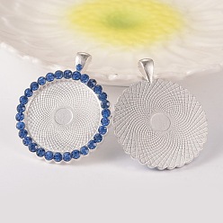 Light Sapphire Flat Round Alloy Rhinestone Pendant Cabochon Settings, Cadmium Free & Lead Free, Picture Memory Frame Pendants, Silver Color Plated, Light Sapphire, Tray: 30mm, 48x39x3.5mm, Hole: 4x7mm, 31pcs/bag