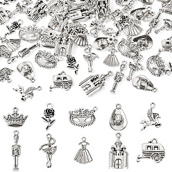 Antique Silver & Platinum 60Pcs 10 Styles Tibetan Style Alloy Pendants, Lead Free & Cadmium Free, Mixed Shape, Antique Silver & Platinum, 14.5~28x10.5~22x2~6mm, Hole: 1.2~2.5mm, 6pcs/style