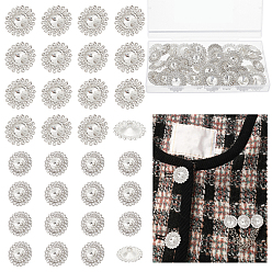 Silver 40Pcs 2 Style 1-Hole Zinc Alloy Rhinestone Shank Buttons, with Glass, Flower, Silver, 20x10mm and 25.5x12mm, 20pcs/style