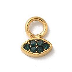 Изумруд Ионное покрытие (ip) 304 нержавеющая сталь с подвесками из стразов, реальный 14 k позолоченный, очарование лошадиного глаза, изумруд, 7x6x1.5 мм, отверстие : 2.5 мм