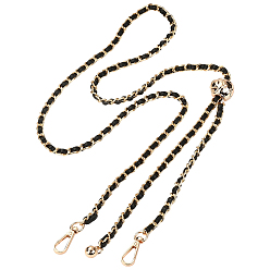 Черный Вырезать полые 1 ПК искусственная кожа и железные звенья цепи панцирного плетения цепи, с литой скользящей бусиной, для аксессуаров для замены сумок, золотой свет, чёрные, 138x0.7 см