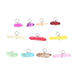 Нержавеющая Сталь Цвет Подвески из окрашенного натурального кварцевого кристалла, с 304 кольцами из нержавеющей стали, разноцветные, цвет нержавеющей стали, 8~10x10~25.5x4~7 мм, отверстие : 5 мм