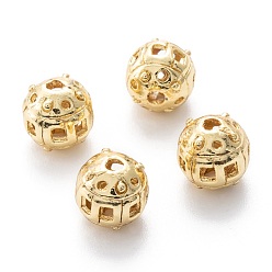 Настоящее золото 18K Сплава полые шарики, круглые, без кадмия и без свинца, реальный 18 k позолоченный, 8x7~8 мм, отверстие : 1.5~2 мм