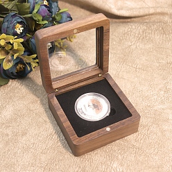 Black Wooden Badge Package Magnetic Boxes, Clear Visible Window Medal Storage Boxes, Square, Black, 80x80x40mm