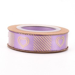 Orchidée Rubans de polyester, marquage à chaud doré simple face, pour l'emballage de cadeaux, décoration de fête, motif de coeur, orchidée, 5/8 pouces (17 mm), 10yards / roll (9.14m / roll)
