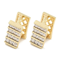 Настоящее золото 18K Женские серьги-кольца из латуни с микропаве и прозрачными циркониями, прямоугольные, реальный 18 k позолоченный, 14x7 мм