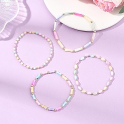 Разноцветный Браслеты из окрашенных натуральных пресноводных раковин и гальванически покрытых немагнитных синтетических гематитовых бусин для женщин., трубка, красочный, бусины : 3~12.5x3~4 мм, внутренний диаметр: 2.24 ~2.30 дюйм (5.7~5.85 см)