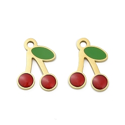 Вишня 304 прелести нержавеющей стали, с эмалью, ионное покрытие (ip), реальный 18 k позолоченный, вишня, 14.5x10.5x1.5 мм, отверстие : 1.8 мм