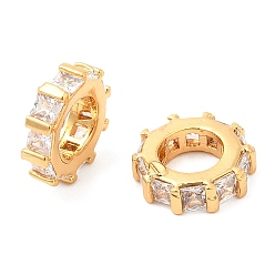 Настоящее золото 18K Латунные микро проложить Цирконий Европейский бисером, бусины с большим отверстием, вечное кольцо, реальный 18 k позолоченный, 9x2.5 мм, отверстие : 4.5 мм