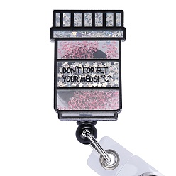 Bottle Катушка для значков из акрила и АБС-пластика с эффектом зыбучих песков со стразами, выдвижной держатель для бейджа, бутылка, 105 мм, Бутылка: 55.5x38 мм