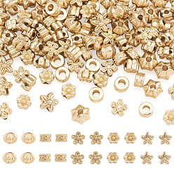 Matte Gold Color 100Pcs 5 Styles Tibetan Style Alloy Beads, Matte Gold Color, 6~8.5x6~7.5x3.5~6mm, Hole: 1.2~2.5mm, 20pcs/style