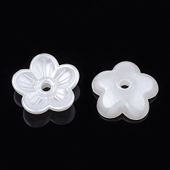 Creamy White 5-Petal ABS Plastic Imitation Pearl Bead Caps, Flower, Creamy White, 10.5x11x3mm, Hole: 1.5mm