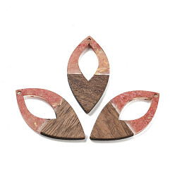 Светло-Коралловый Подвески из орехового дерева, смола и золотая фольга, овальные, свет коралловый, 47.5x24x3.5 мм, отверстие : 2 мм