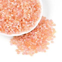 Легкий Лосось Имитация кошачьего глаза стеклянные бусины, рондель, два тона, светлый померанцевый, 4~4.5x2.5~3 мм, отверстие : 1.2~1.5 мм, Около 7900 шт / фунт