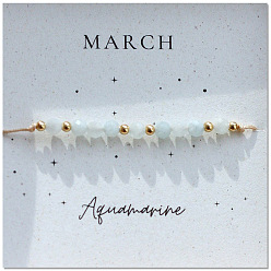 Аквамарин Браслеты из бисера с натуральными камнями для женщин, аквамарин, с латунной бисера, внутренний диаметр: 11 дюйм (28 см)