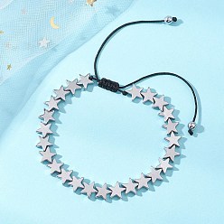 Серебро Браслеты из плетеных бусин из немагнитного синтетического гематита в форме звезды для женщин и мужчин, серебряные, внутренний диаметр: 1.77~3.39 дюйм (4.5~8.6 см)