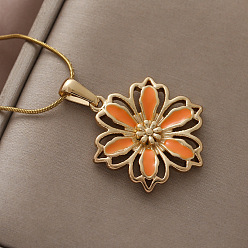 Золотой Женские ожерелья с подвеской в виде цветка апельсина из нержавеющей стали, золотые, 15.75 дюйм (40 см)