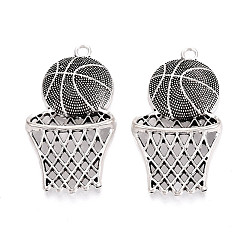 Античное Серебро Сплавочные подвески тибетского стиля, Баскетбол прелести, без кадмия и без свинца, античное серебро, 43.5x24x6 мм, отверстие : 2.5 мм