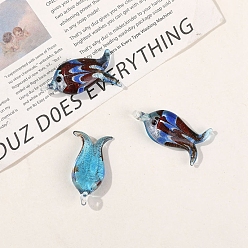 Mixed Color Handmade Lampwork Pendants, Fish, Mixed Color, 30x15mm