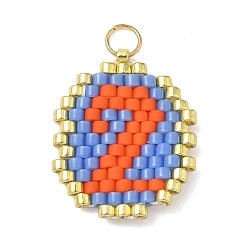 Оранжево-Красный Бисерные цифры 2 подвески, подвески из стеклянных бусин с узором ткацкого станка, с целью перехода в кольце, оранжево-красный, 19x14.5x1.5 мм, отверстие : 2.9 мм