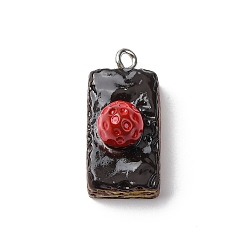 Коричневый Непрозрачные подвески смолы, имитация еды, шоколадный клубничный торт-очарование, с железной платиной петлей, кофе, 24.5x11.5x13.5 мм, отверстие : 2 мм