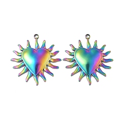 Rainbow Color Ионное покрытие (ip) 304 подвески из нержавеющей стали, шарма сердца, Радуга цветов, 40x37.5x4 мм, отверстие : 2.5 мм