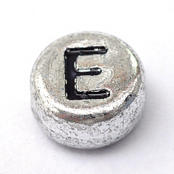 Letter E Plated Acrylic Horizontal Hole Letter Beads, Flat Round, Letter.E, 7x4mm, Hole: 1.3mm, about 3600pcs/500g
