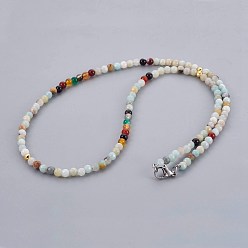 Амазонит Чакра ювелирные изделия, натуральный амазонитовые бисера ожерелья, с настоящими 18 позолоченными 925 бусинами из стерлингового серебра, латунные бусины и 304 застежка из лобстера из нержавеющей стали, 20.8 дюйм (52.9 см), 4 мм