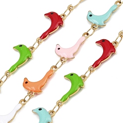 Настоящее золото 18K 304 эмалированные цепочки из нержавеющей стали в виде морских львов, пайки, ионное покрытие (ip), без свинца, без кадмии и без никеля, реальный 18 k позолоченный, 14x8.5x2.5 мм