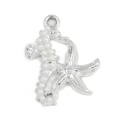 Платина Подвески из сплава , подвески в виде морского конька и морской звезды, с пластиковой имитацией жемчуга, платина, 25x19.5x3 мм, отверстие : 2 мм