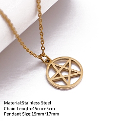 Плоский Круглый 201 подвесные из нержавеющей стали ожерелья, ожерелья-цепочки для женщин, золотые, плоско-круглые, 17.72 дюйм (45 см), Кулон : 17x15 мм