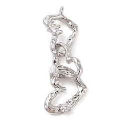 Платинированный Латунные микропаве прозрачные подвески с фианитом, без кадмия, без никеля и без свинца, три сердца, Реальная платина, 33x10.5x8 мм, отверстие : 1.2 мм