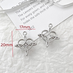 Heart Platinum Alloy Rhinestone Pendants, Heart Charms, 20x17mm